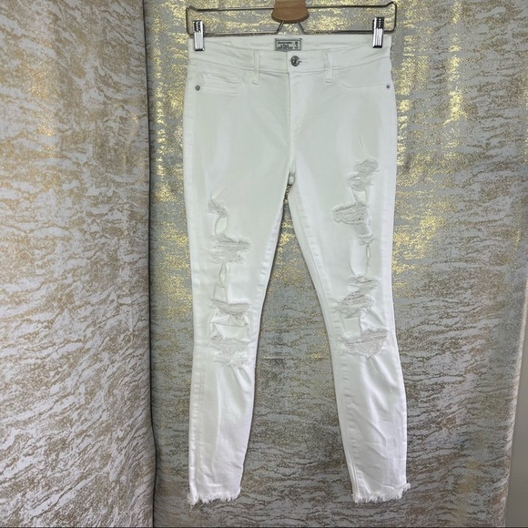ABERCROMBIE & Fitch White Super Skinny Low Rise Ripped Jeans Size 26 - Picture 3 of 14
